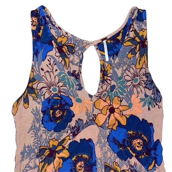 Free People Sleeveless Mini Floral Tunic Dress In Taupe - Picture 2 of 6